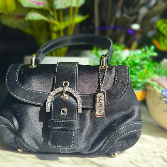 Coach Handbags - Rare Coach Mini Black Satin Suede Top Handle Evening Bag